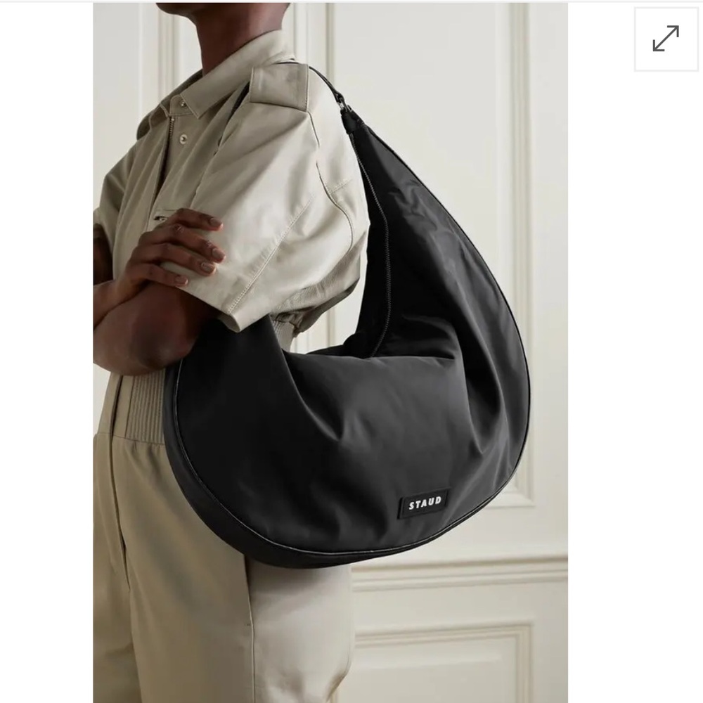 STAUD Sasha Large Black Leather-Trimmed Bag